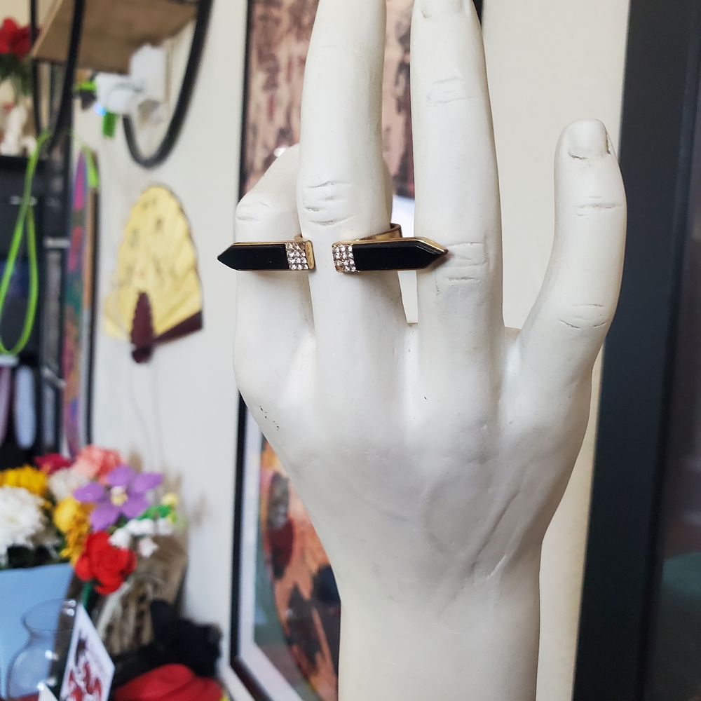 Rachel Roy Black And Gold Geometric Statement Ring
